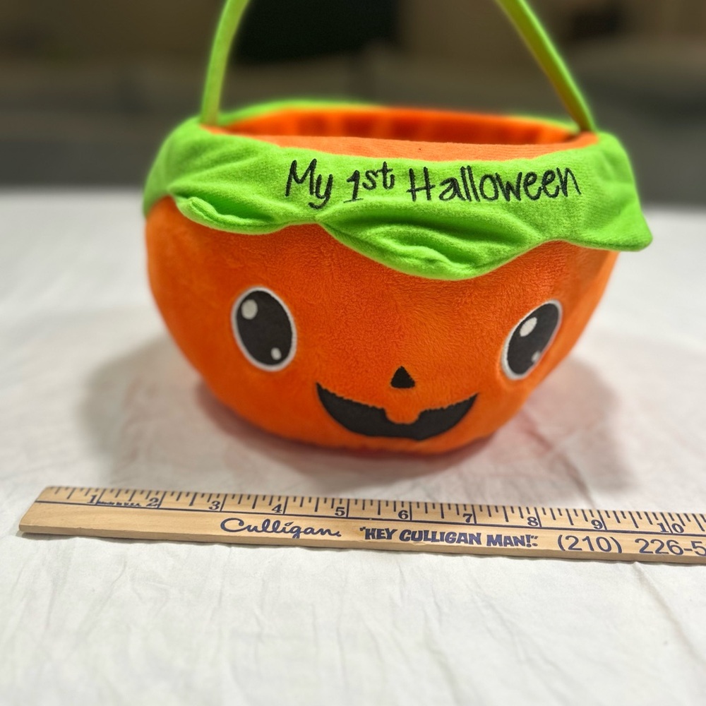 My First Halloween Plush Trick-or-Treat Bucket – Orange & Green – 10"